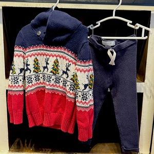 2T boys Children’s Place Christmas sweater & 2-3T Zara leggings outfit